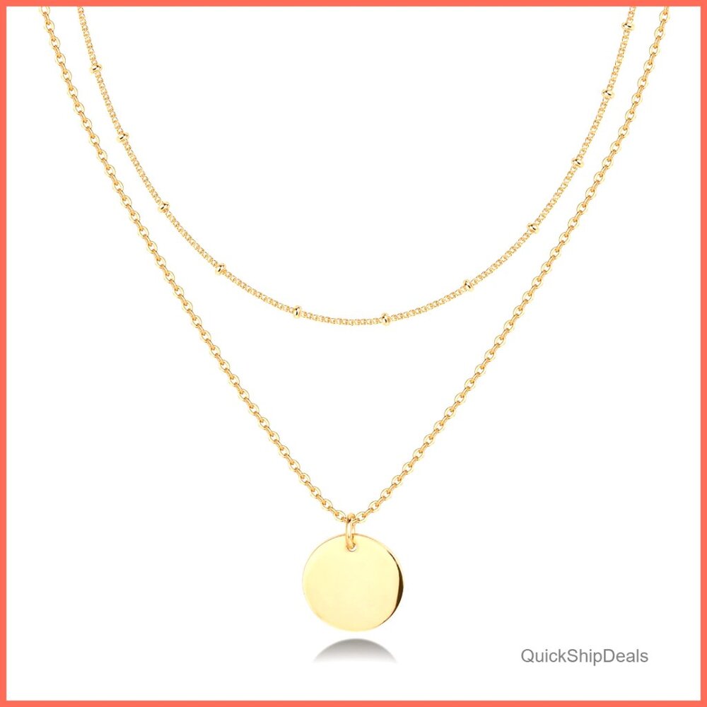 14K Gold Plated Layering Necklace with Multiple Pendants